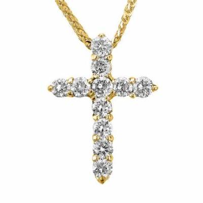 China Customized Natural Brilliant Cut Cross Pendant Necklace Safe Production 9K 10K 14K 18K Yellow Gold Diamond for sale