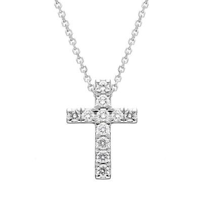 China Customized Natural Brilliant Cut Pendant Necklace Safe Production 9K 10K 14K 18K Gold Diamond Necklace Cross Design for sale