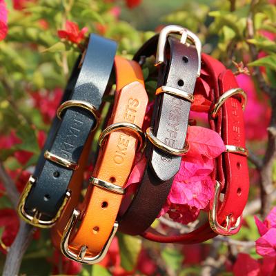 China Custom Real Leather Dog Collar Durable Strong Adjustable Real Leather Collar For Small Medium Large Dogs for sale