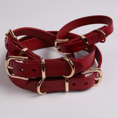 China Personalized Custom Genuine Leather Dog Collar with Metal Buckle Cowhide Leather Dog Collar for sale