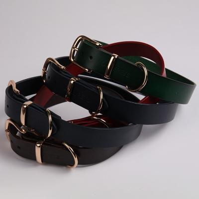 China Low MOQ Custom Multicolor Genuine Leather Dog Collar Solid Color Dog Collar Quick Release Buckle for sale