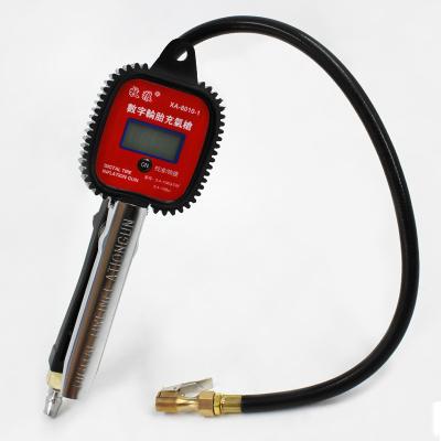 China Metal Alloy Digital Air Tire Inflator Pressure Gauge With Heavy Duty Hose for sale