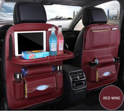 China Universal Foldable PU Car Organizer Backseat Anti Kick Backseat Storage Foldable Leather Bags For Car for sale