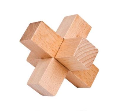 China Toy Classic Educational 3 Piece Beech Wood Kongming Lock 7.5 Cm Wooden Cross Puzzle Mind Puzzles Game for sale