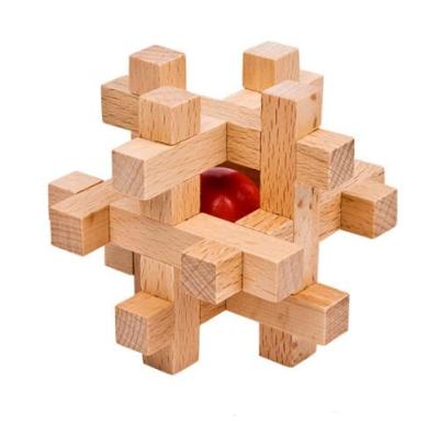 China Educational Wooden Puzzles Game Toy Size 7.5cm Burr Puzzle Mind Brain Teaser Lock Toy Classic Beech Wood Caged Kongming for sale