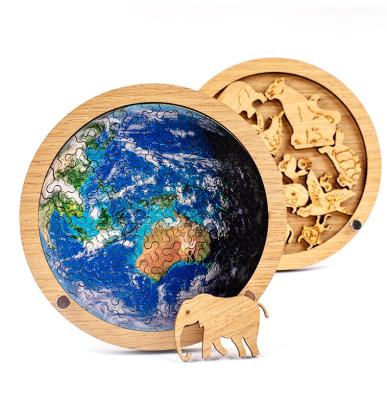 China Educational Toy 2PCS/Set New Provocative Earth Animals Puzzle IQ Brain Teasers Jigsaw Puzzles Educational Wooden for sale