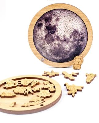 China 2021 New Moon 2PCS/Set Educational Aerospace IQ Toy Wood Brain Teasers Jigsaw Puzzles For Adults Children for sale