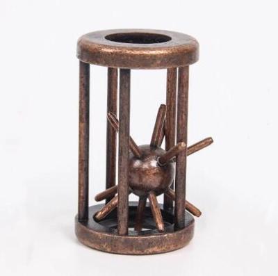 China Toy Trapped Satellite Bronze Color Educational Intelligence Metal Caged Jigsaw Puzzle For Adults Children for sale