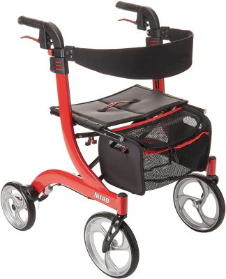 China Aluminum Alloy Rollator Walker Folding Convenient Red Portable Wheelchair Walker Rollator For The Elderly for sale