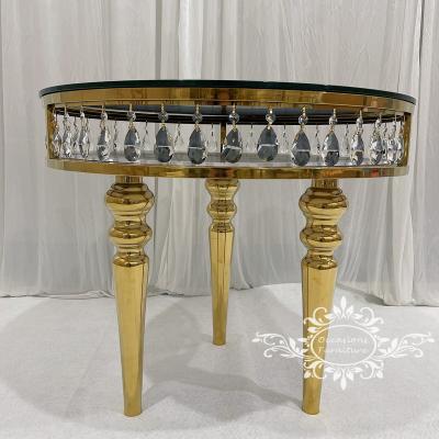 China New Coming Golden Morden Cake Table With Crystal 3 Legs For Wedding Party for sale