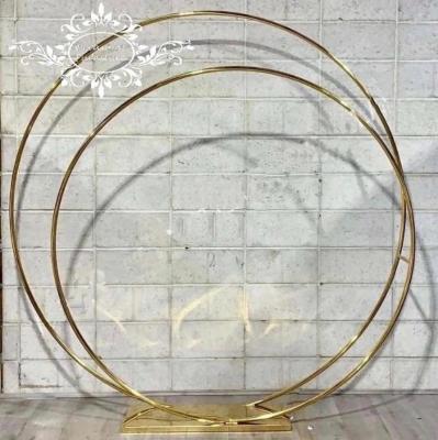 China Morden Steel Double Ring Circle Golden Color Stainless Steel Wedding Backdrop Made By Occasions Furniture for sale