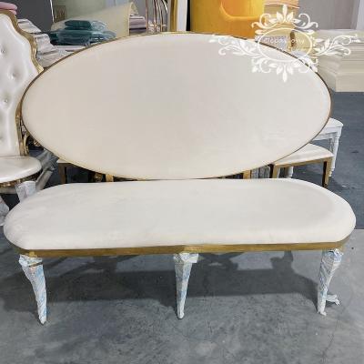 China Morden White Velvet Oval Shape Legs X Gold Wedding Sofas for sale