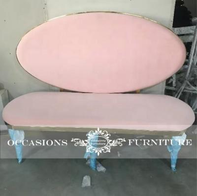 China Morden Pink Velvet Oval Shape Legs X Gold Wedding Sofas for sale