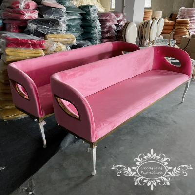 China Morden Pink Velvet Eye Shape Stainless Steel Wedding Sofa for sale