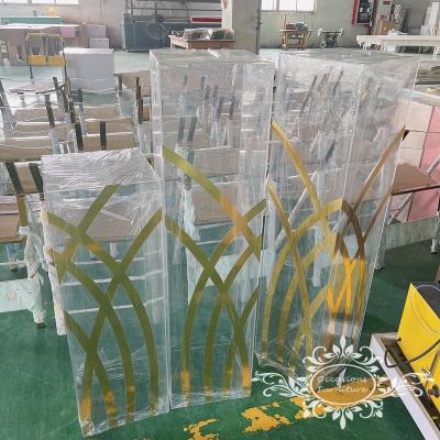 China Morden Acrylic Wedding Flower Stand with Gold Rim Pattern for sale