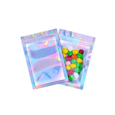 China Food Rainbow Holographic Metallic Mylar Bags Stand Up Pouch Wholesale 4x6 Mylar Resealable Packaging Bag for sale