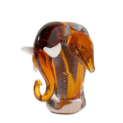 China Europe Modern Glass Crafts Carve Brown Elephant Shape Home Decoration Handmade Murano Glass Blowing Glass for sale