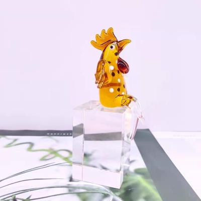 China Europe Chicken Glass Animal Ornament Handcrafted Glass Paperweight Art Sculpture Figurine Home Decor for sale