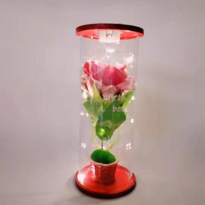 China Europe Rose Bouquet Glass Dome Bottle Wooden Valentine's Day Present Gift Led Night Light Glass for sale