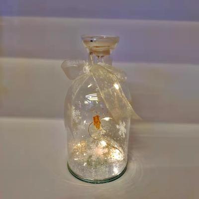 China Europe Glass Dome Bottle Christmas Gift Wooden Base Glass Bottle Ribbon White led Light for sale