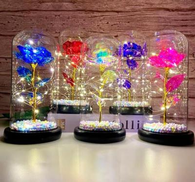 China Europe Glass Opens Valentine's Day Gift Plastic Base Rose Flower LED Light Colorful Glass for sale