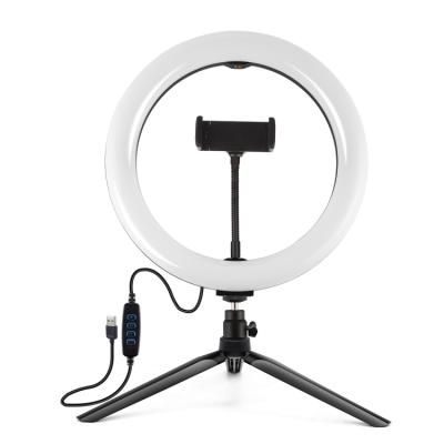 China Mini Factory Price Round Low Mount 10 Inch LED Ring Desk Light with Tripod Stand and Phone Desk Clamp for sale