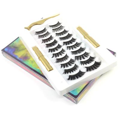 China 2022 New Styles Handmade 3D Natural Soft Private Label 10 Pairs Silk Eyelash Glue Tweezers Kit Powerful Magnetic Set False Eyelashes for sale