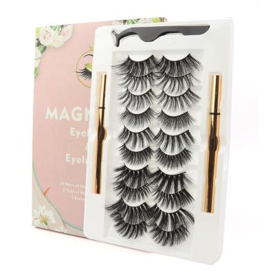 China New Fashionable 10 Pairs Natural Soft 3D Mink Eyelashes Set 15-25mm Magnetic False Eyelash With Eyeliner Mascara Pen Lash Tweezers for sale