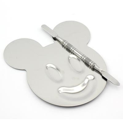 China Stainless Steel Mickey Eyeshadow Palette Make Up Wholesale Durable Base Up Cream Base Blending Palette With Spatula for sale