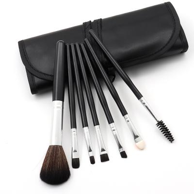 China Angular Blush Hot Sale 7Pcs Black Eye Shade Makeup Brush Set Aluminum Handle Eyelash Lip Brush Cosmetic Tool for sale