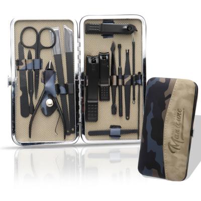 China 15pcs Stainless Steel+PU Nail Clippers Set Nail Art Cutters Cuticle Scissors Fly Pliers Travel Nail Manicure Set for sale