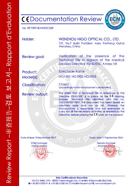 CE - Wenzhou Higo Optical Co., Ltd.