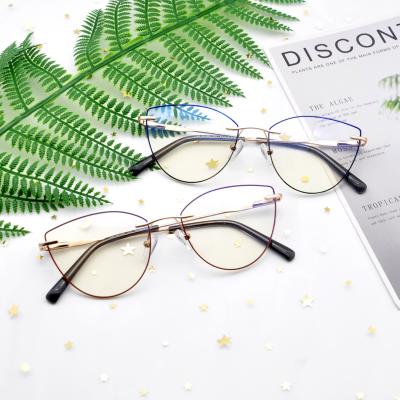 China For Glasses Ready Stock Metal Frame Blue Lightweight Cateye Anti Glasses Eye Wear For Women for sale