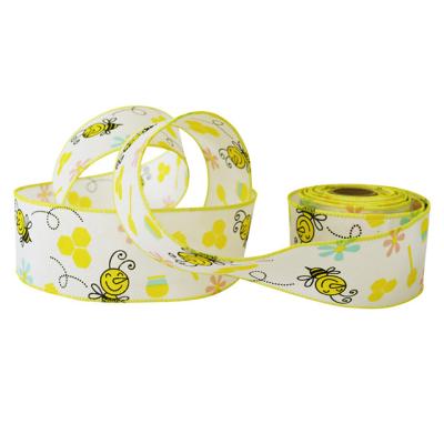 China 2.5 Inch Width Spring Style Custom Wired Edge Ribbon Ribbon Bee Multicolor Printing For Decoration for sale