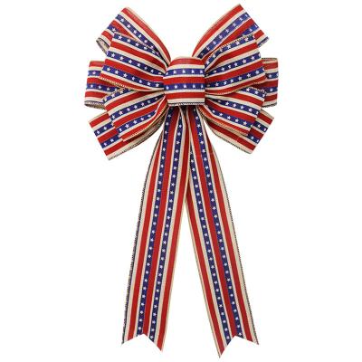 China Traditional American Independence Day Garland Party Door Wall Decor Stars Striped Multi-Layer Burlap Cable Edge Arch for sale