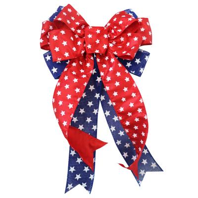 China 27x43cm Traditional Red Star Blue Independence Ribbon Custom Custom Bow DIY Printing Grosgrain American Independence Day Bow for sale