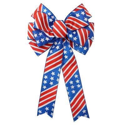 China Traditional American Independence Day Garland Party Door Wall Decor Stars Striped Blue Ribbon Red Bow for sale