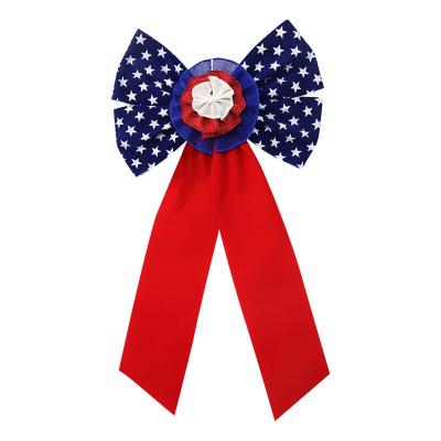 China 30x50cm Traditional Custom Red Star Blue Independence Ribbon Bow DIY Printing American Independence Day Bow for sale