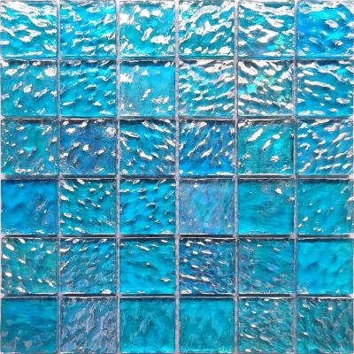 China Modern Blue Glitter Bathroom Wall Decor Crystal Natural Glass Mosaic for sale