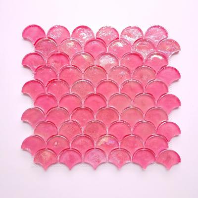 China Modern Loose Fan Hotel Bathroom Decoration Rose Glass Mosaic Tile for sale