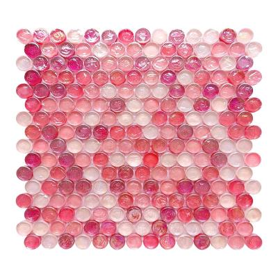 China Modern Pattern of Penny Tiles Pink Mixed Iridescent Round Glass Mosaic for sale