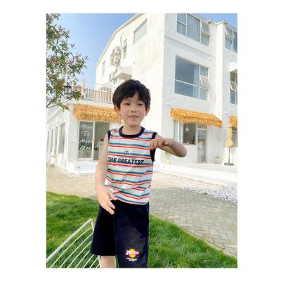 China Summer Breathable Colorful Cozy Boys Fabric Factory Supply Striped 100% Cotton Vest for sale