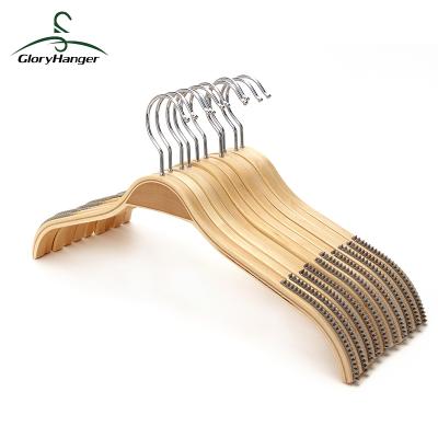 China Good quality anti-slip wholesale wooden hanger with slip strip for clothes for sale