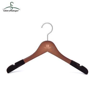 China Coated Anti-Slip Velvet Shoulder Flat Coat Hanger Antique Wooden Hanger for sale