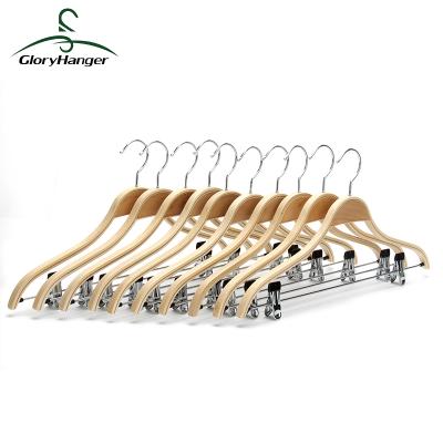 China Anti-Slip Natural Wood Laminated Hanger , Save Space Wooden Hanger With Clip for sale