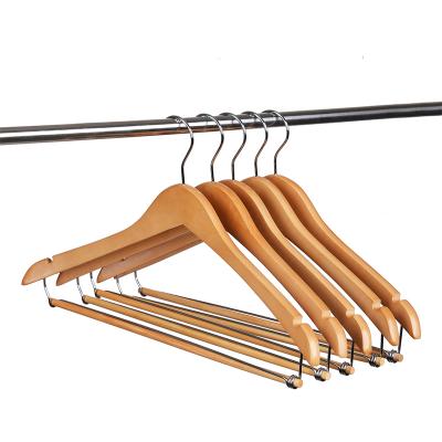 China CLASSIC wholesale wooden coat hanger, store hanger with pant bar, suit hanger with logo for sale