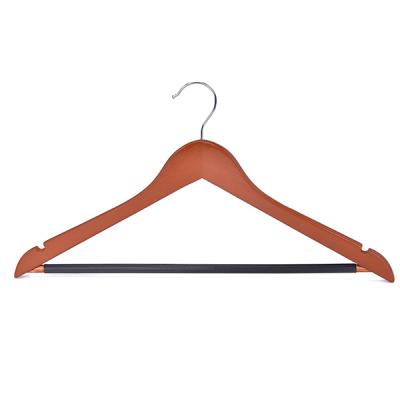 China CLASSIC non-slip wooden coat hanger with black PVC tube locking bar and U notches for sale