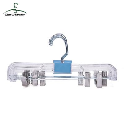 China Save Swivel Anti-Slip Transparent Shirts Hook Clear Plastic Pants Hanger With Clips for sale