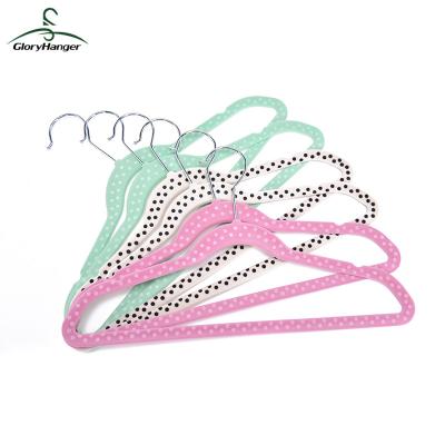 China Anti-slip new style thin line velvet flocked baby kids anti-slip clothes hanger with polka dots for sale