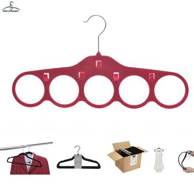 China Wholesale Anti-Slip Velvet Scarf Tie Hanger with 5 Belt Holders 5 Holes for sale